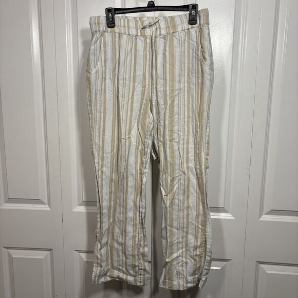 LOFT Outlet Linen Pants Womens S Striped Beige Coastal Relaxed Resortcore - Picture 1 of 9